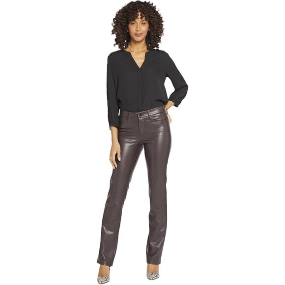 NYDJ Marilyn Faux Leather Straight Leg Pants in Cordovan ( 14 ) - Picture 3 of 5